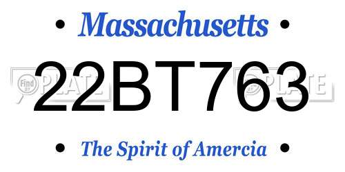 22BT763 Massachusetts License Plate