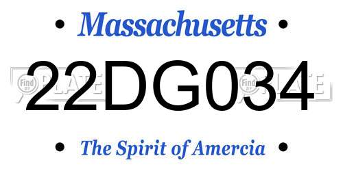 22DG034 Massachusetts License Plate