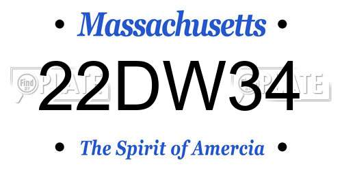 22DW34 Massachusetts License Plate