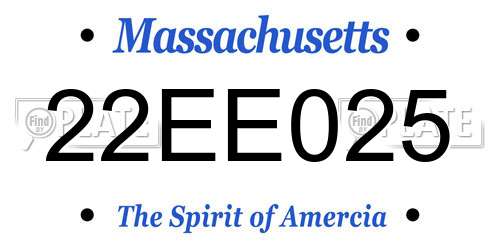 22EE025 Massachusetts License Plate
