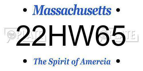 22HW65 Massachusetts License Plate