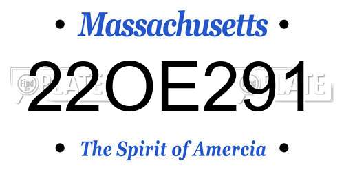 22OE291 Massachusetts License Plate