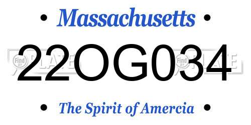 22OG034 Massachusetts License Plate