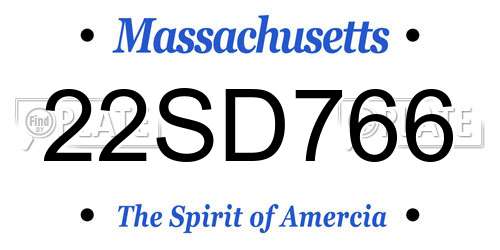 22SD766 Massachusetts License Plate