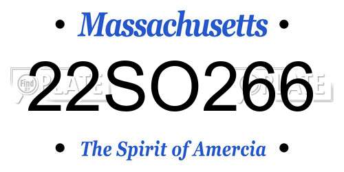 22SO266 Massachusetts License Plate
