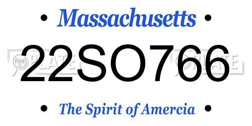 22SO766 Massachusetts License Plate