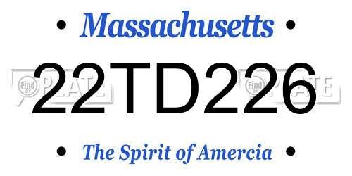 22TD226 Massachusetts License Plate