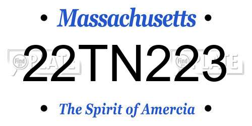 22TN223 Massachusetts License Plate