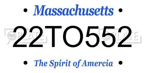 22TO552 Massachusetts License Plate