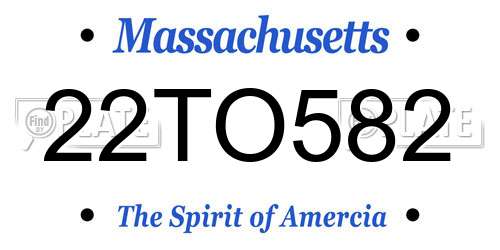 22TO582 Massachusetts License Plate