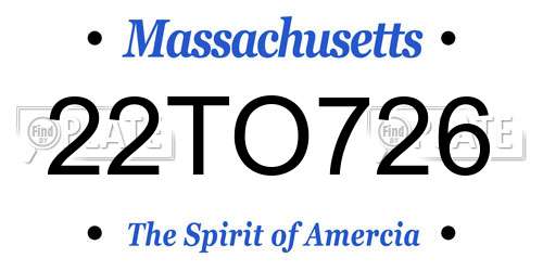 22TO726 Massachusetts License Plate
