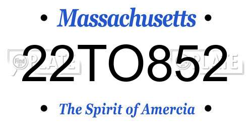 22TO852 Massachusetts License Plate