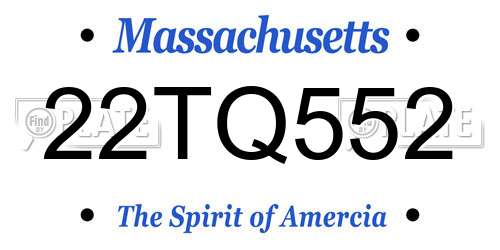 22TQ552 Massachusetts License Plate