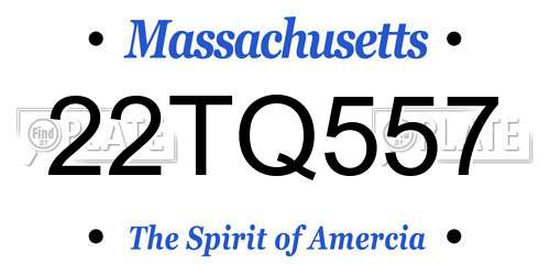 22TQ557 Massachusetts License Plate