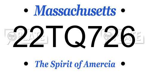 22TQ726 Massachusetts License Plate