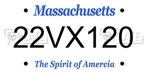 22VX120 Massachusetts License Plate