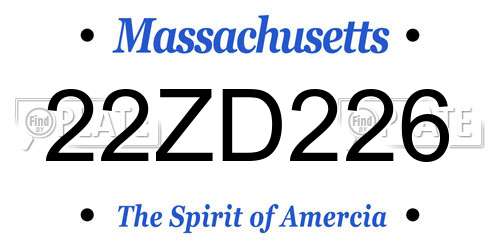 22ZD226 Massachusetts License Plate