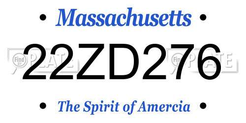 22ZD276 Massachusetts License Plate