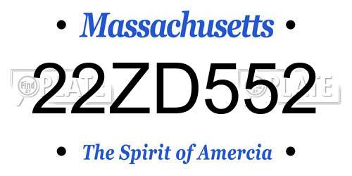 22ZD552 Massachusetts License Plate