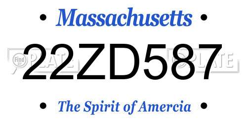 22ZD587 Massachusetts License Plate