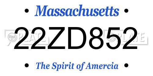 22ZD852 Massachusetts License Plate