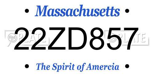 22ZD857 Massachusetts License Plate