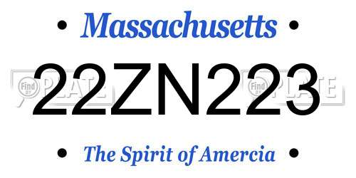 22ZN223 Massachusetts License Plate