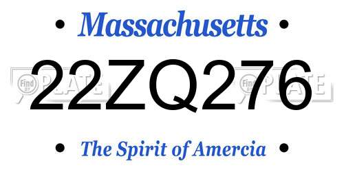 22ZQ276 Massachusetts License Plate