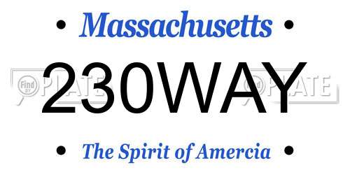 230WAY Massachusetts License Plate