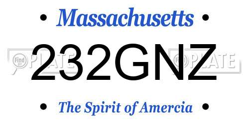 232GNZ Massachusetts License Plate