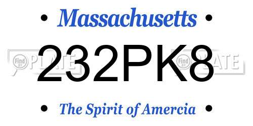 232PK8 Massachusetts License Plate