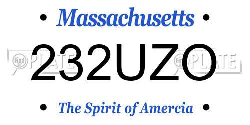 232UZO Massachusetts License Plate