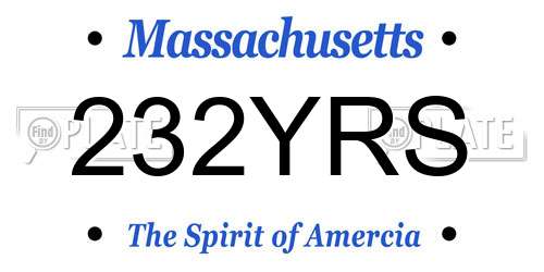232YRS Massachusetts License Plate