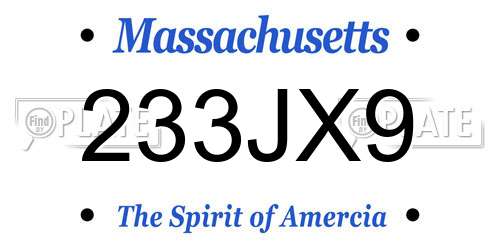 233JX9 Massachusetts License Plate