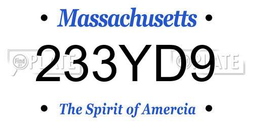 233YD9 Massachusetts License Plate