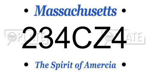 234CZ4 Massachusetts License Plate