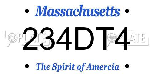 234DT4 Massachusetts License Plate