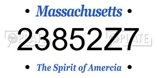 23852Z7 Massachusetts License Plate