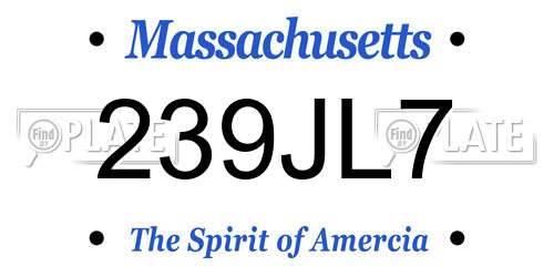 239JL7 Massachusetts License Plate