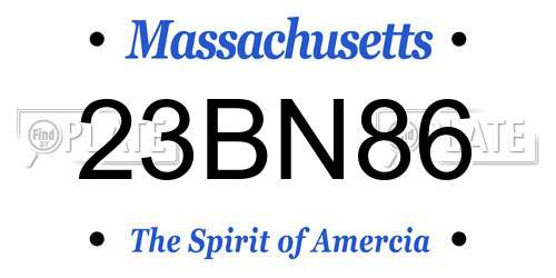 23BN86 Massachusetts License Plate