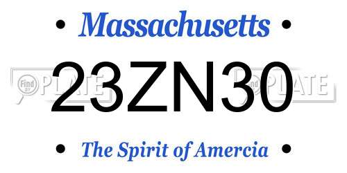 23ZN30 Massachusetts License Plate