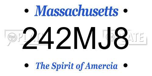 242MJ8 Massachusetts License Plate