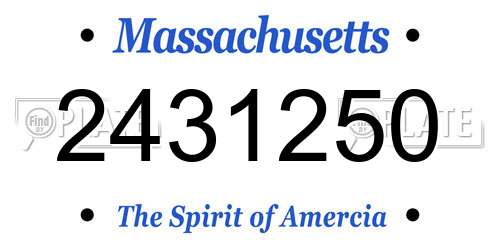 2431250 Massachusetts License Plate