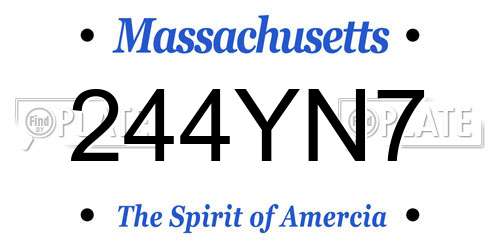 244YN7 Massachusetts License Plate