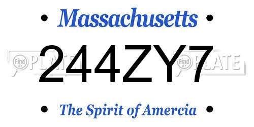 244ZY7 Massachusetts License Plate