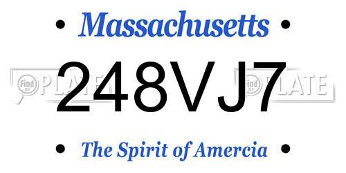 248VJ7 Massachusetts License Plate