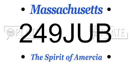 249JUB Massachusetts License Plate