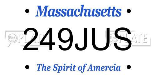249JUS Massachusetts License Plate