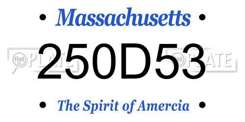 250D53 Massachusetts License Plate