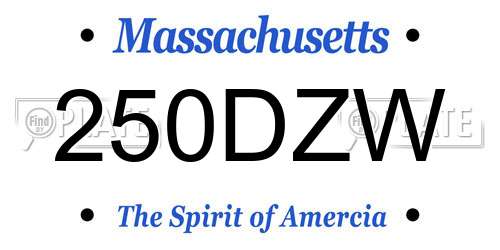 250DZW Massachusetts License Plate